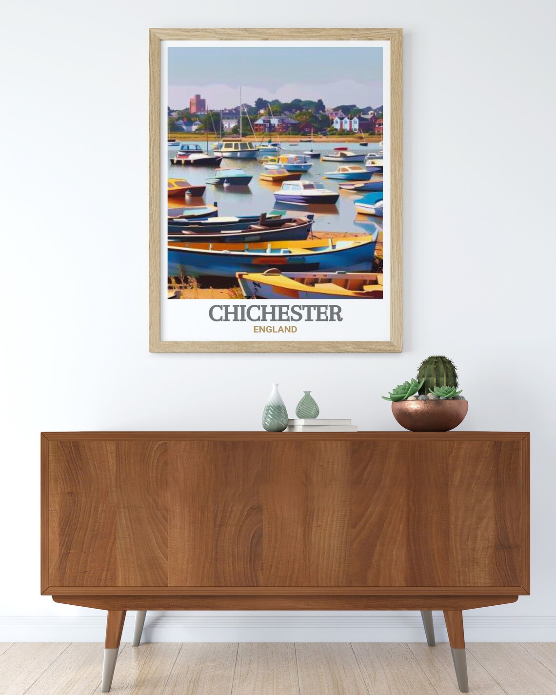 Chichester England Harbour Boats Colorful Marina Scene Poster - Image 3