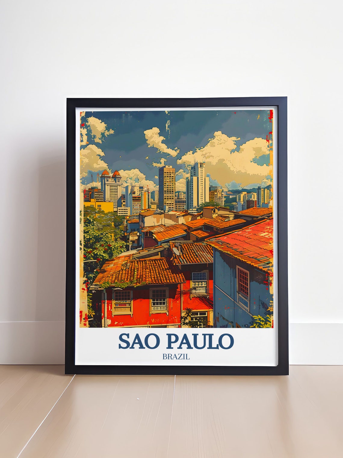 Sao Paulo Brazil City Skyline Terracotta Rooftops Travel Poster - Image 4