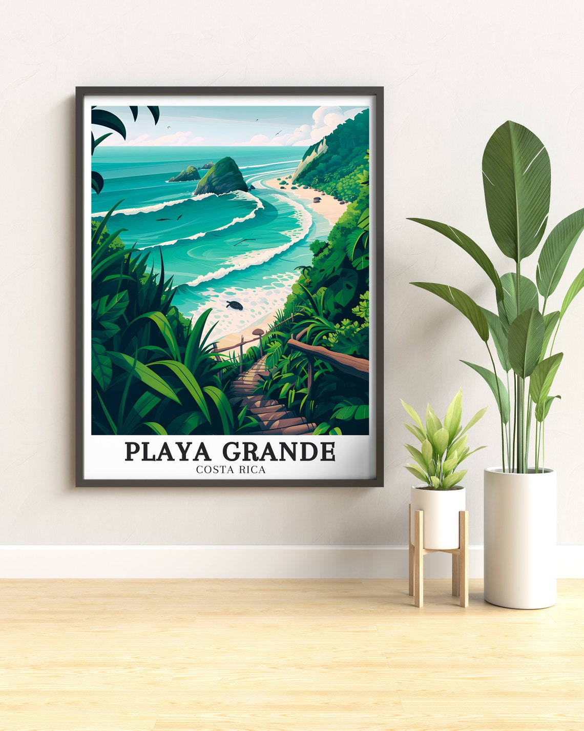 Playa Grande Costa Rica Jungle Staircase Beach Cove View Poster - Image 2