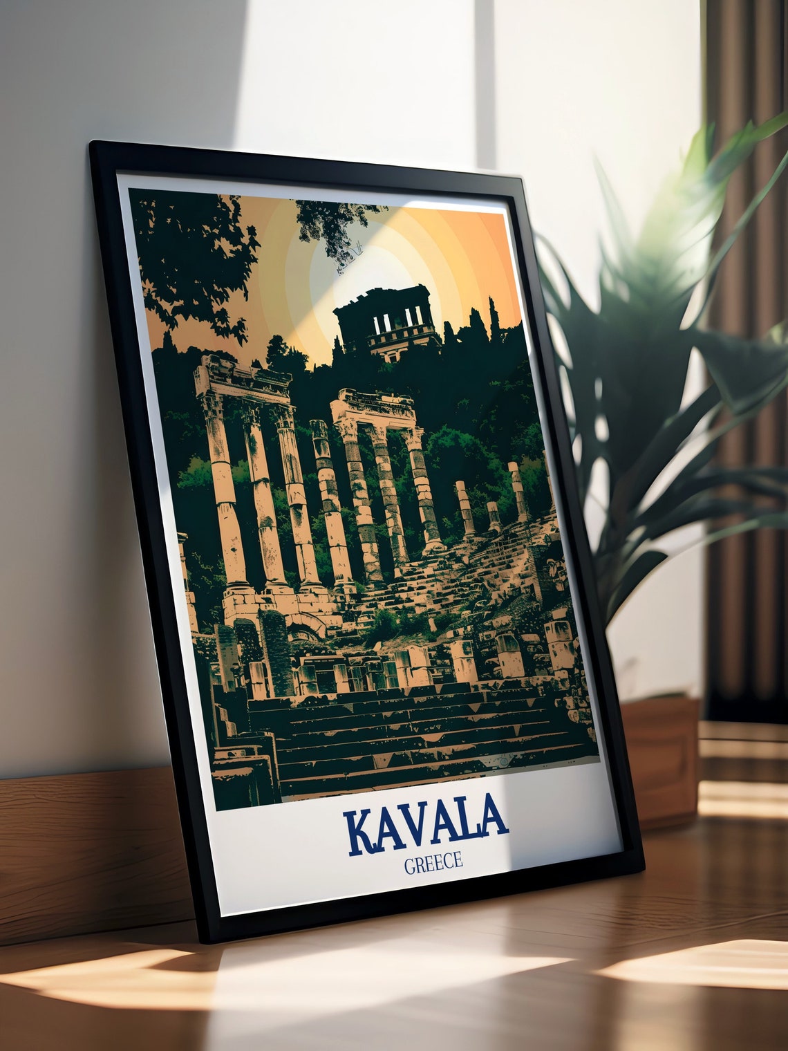 Kavala Greece Ancient Roman Ruins Golden Sunset Travel Poster - Image 2