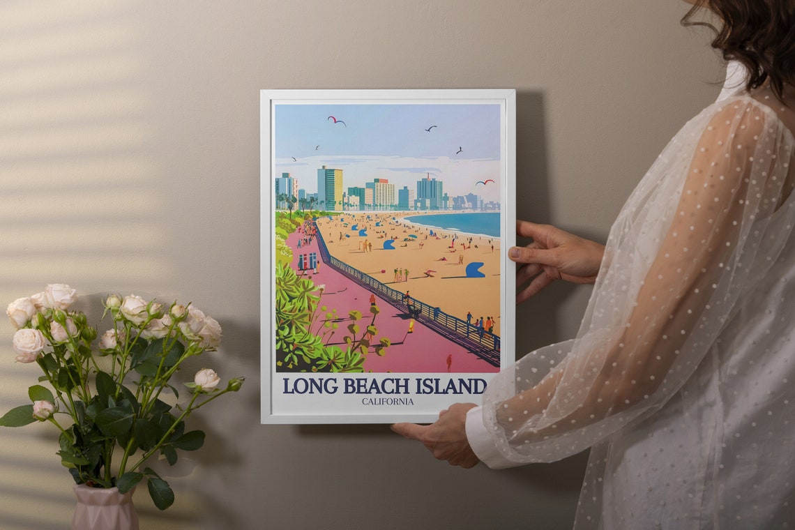 Long Beach Island California Beach Boardwalk Kites Scene Poster - Image 3