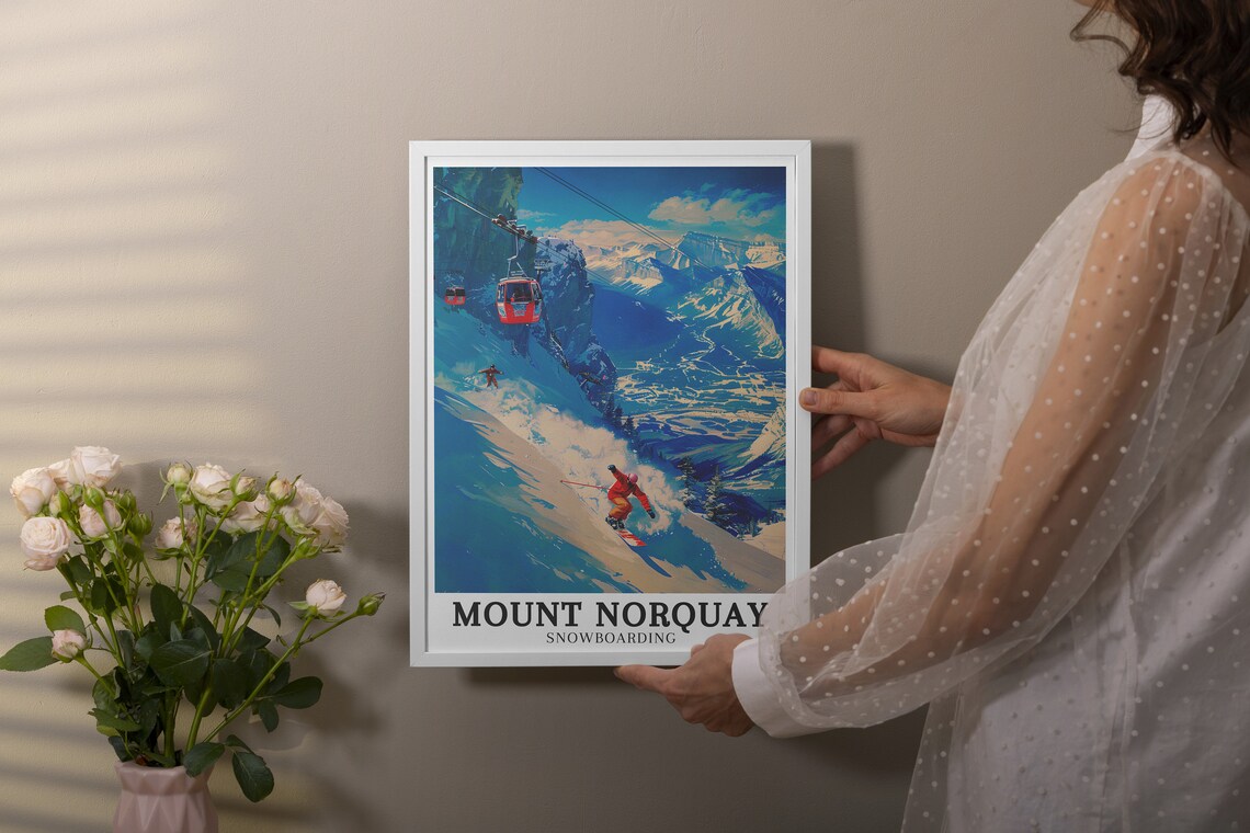 Mount Norquay Gondola Skiers Banff Snowboarding Travel Poster - Image 3