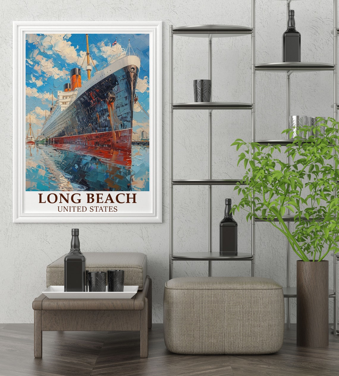 Long Beach Queen Mary Poster California Ocean Liner Ship Art - Image 3