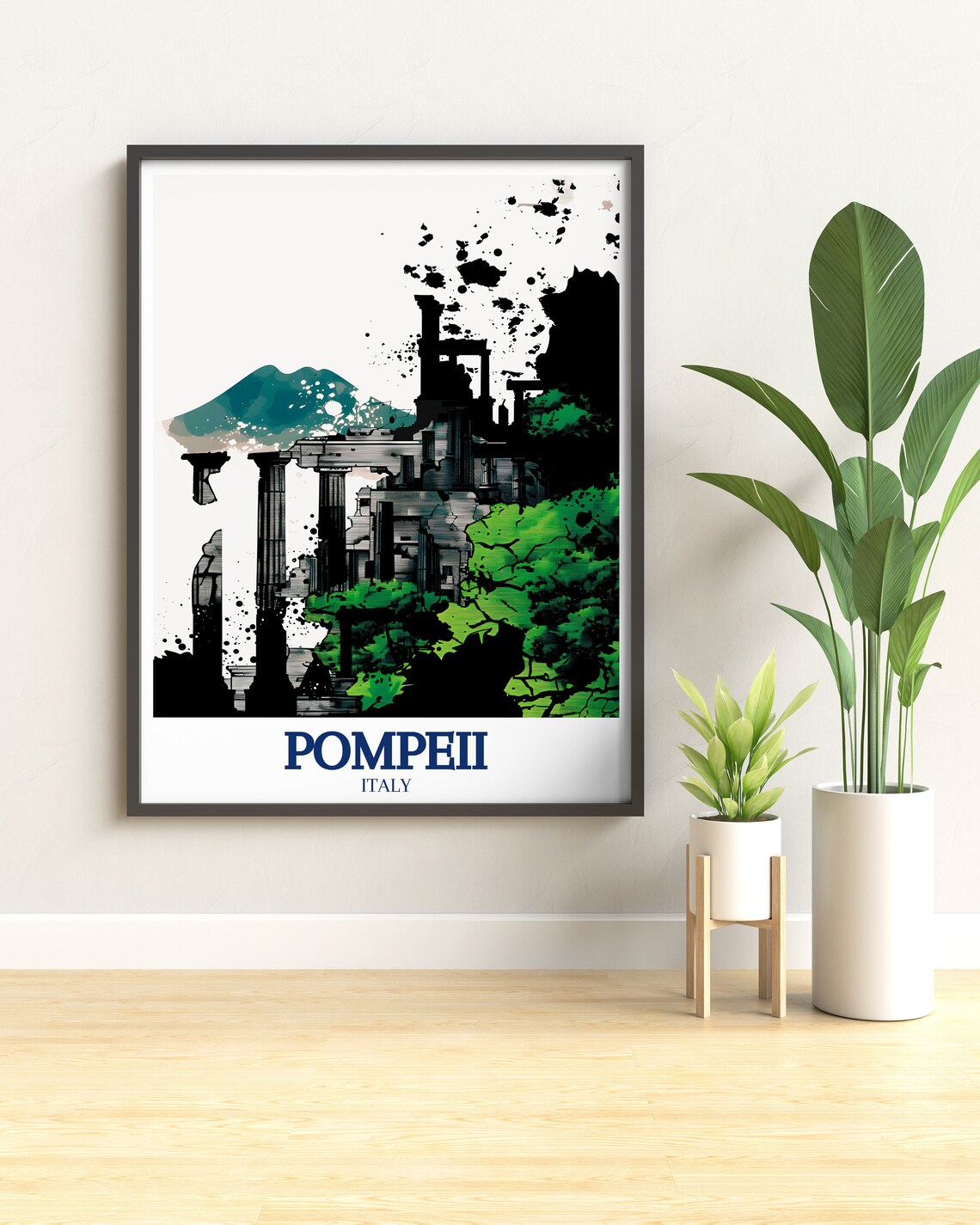 Pompeii Italy Temple of Apollo Ruins Watercolor Ink Art Poster - Image 3