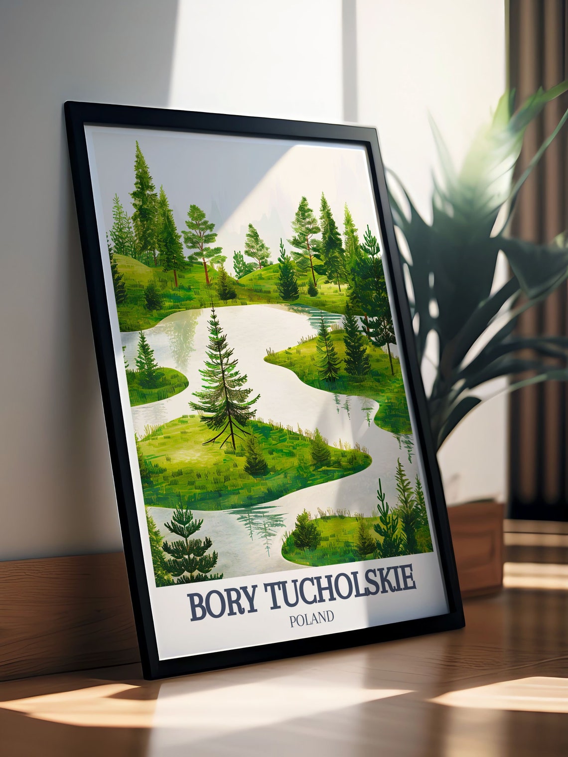 Bory Tucholskie Winding River Through Green Pine Forest Poster - Image 3