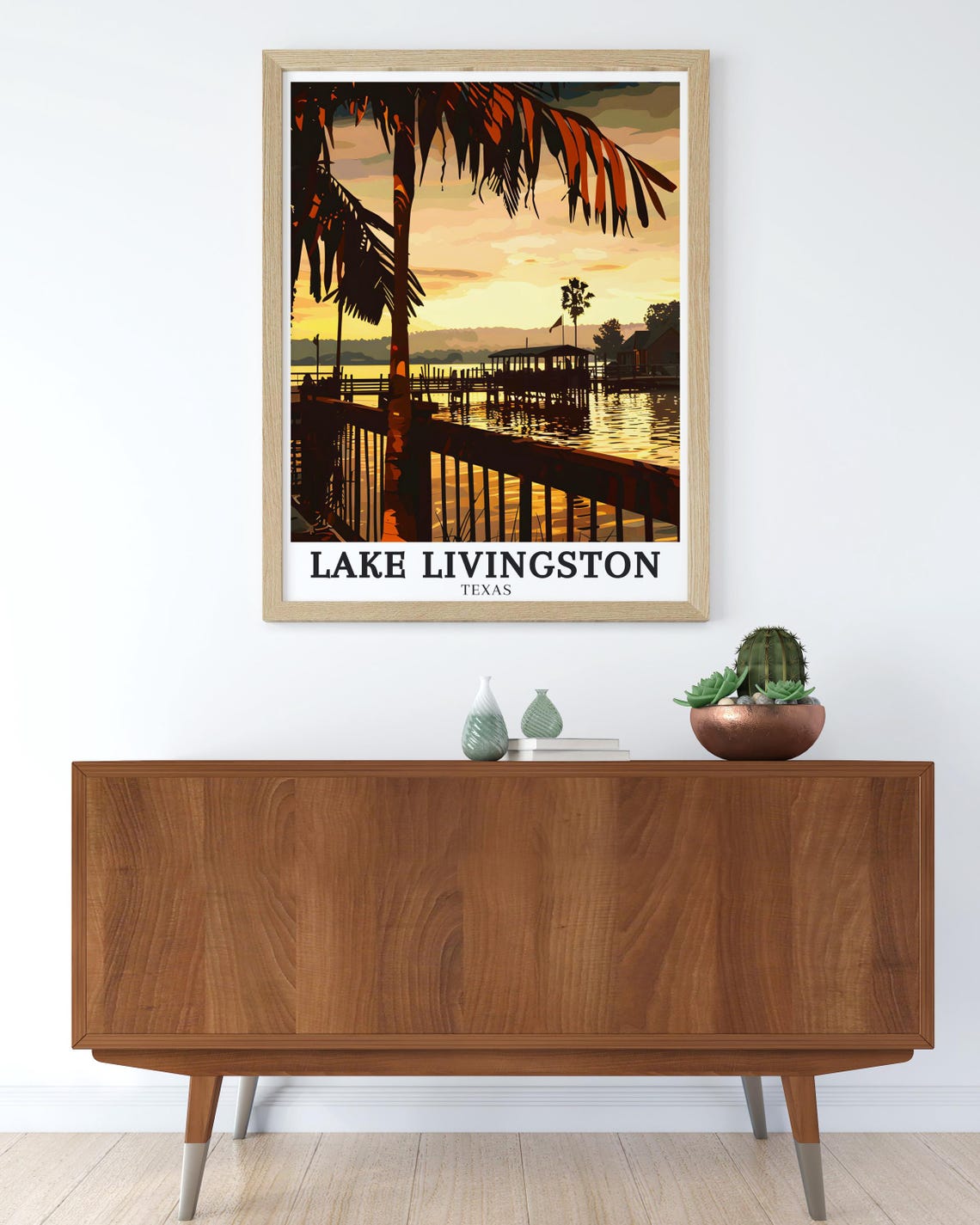 Lake Livingston Texas Sunset Marina Palm Silhouette Lakeside Poster - Image 3