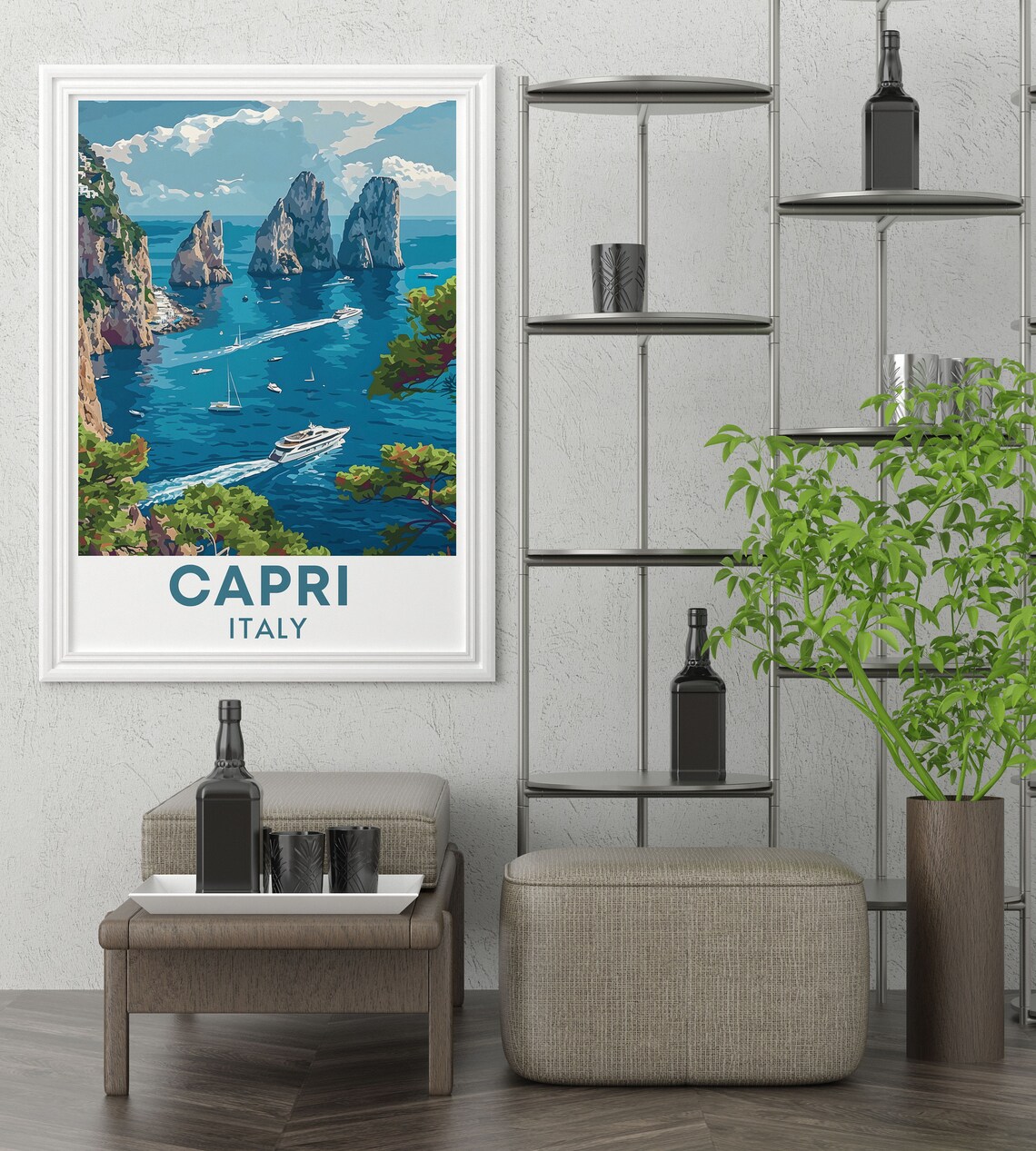 Capri Italy Faraglioni Rocks Blue Sea Yacht Riviera Travel Poster - Image 3