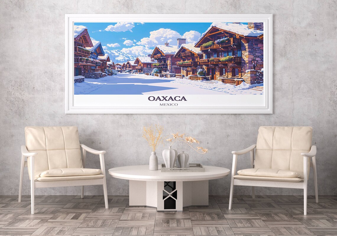 Oaxaca Mexico Snowy Alpine Street Scene Winter Travel Poster - Image 3