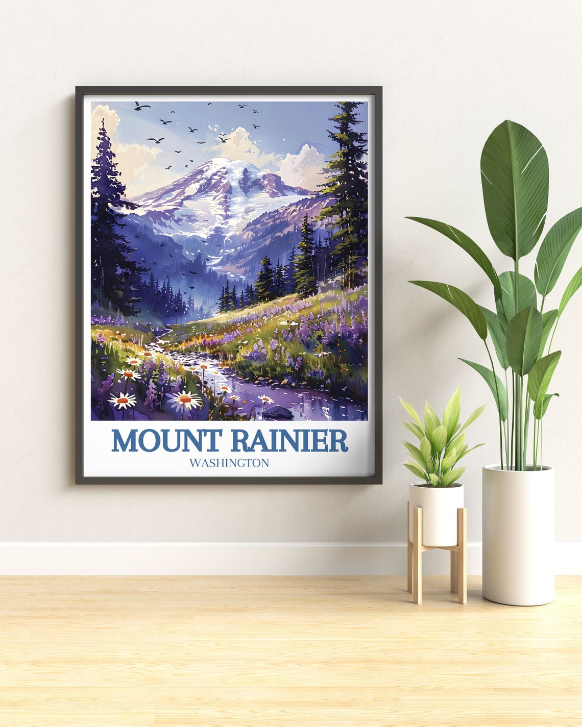 Mount Rainier Washington Wildflower Meadow and Stream Travel Poster - Image 2