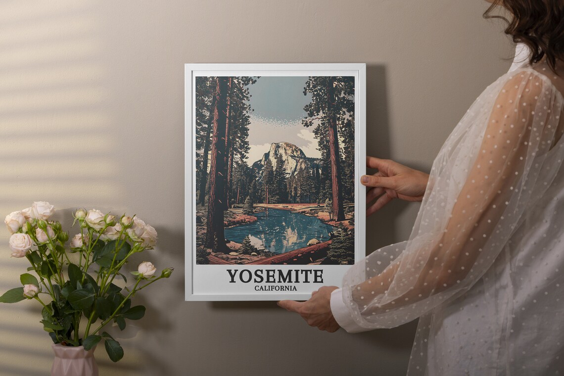 Yosemite Half Dome Viewed Through Sunlit Towering Pines River Poster - Image 2