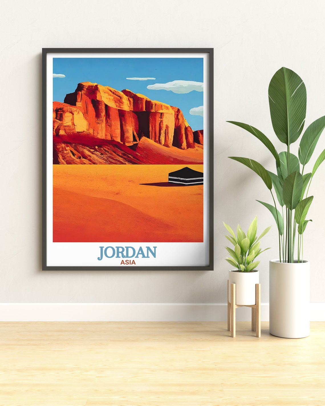 Jordan Wadi Rum Desert Red Cliffs Bedouin Tent Travel Poster - Image 2