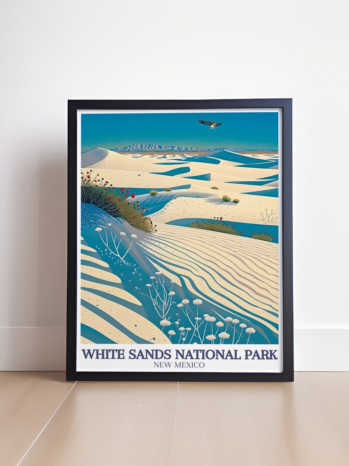 White Sands National Park Dunes Wildflowers Roadrunner Art Poster - Image 4