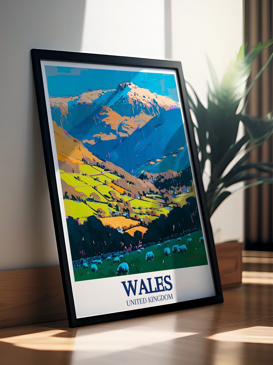 Wales Snowdonia Sheep Meadow Colorful Mountains Travel Poster - Image 3