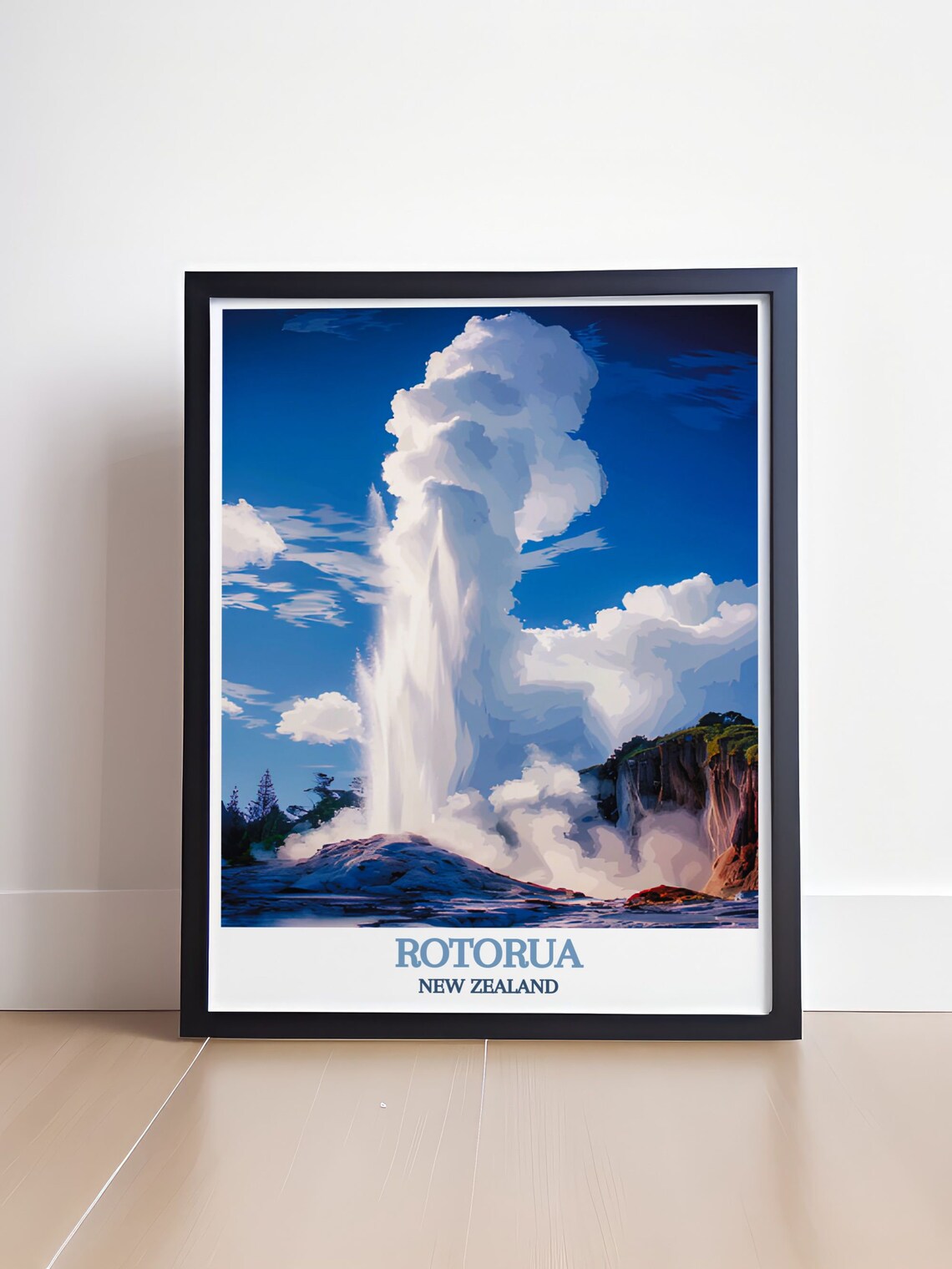 Te Puia Geyser Eruption Rotorua New Zealand Travel Art Poster - Image 4