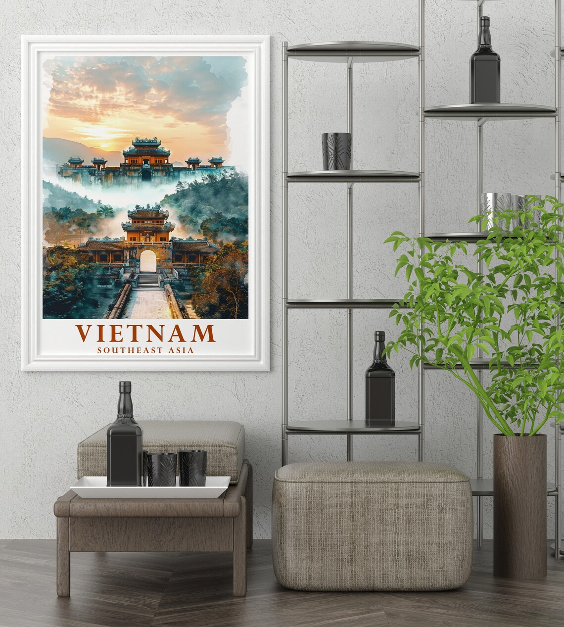 Vietnam Hue Imperial City Gate Sunrise Watercolor Travel Poster - Image 3