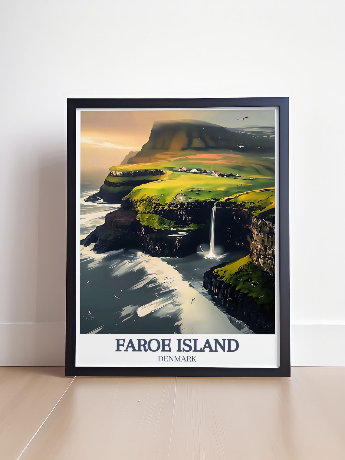 Faroe Islands Mulafossur Waterfall Gadalur Village Cliffs Poster - Image 4