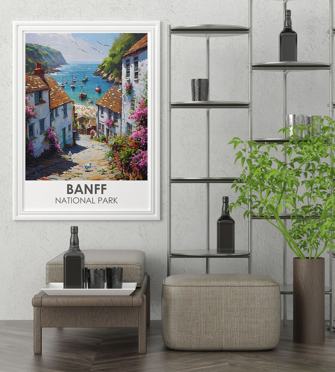 Banff National Park Coastal Fishing Harbor Village Scene Poster - Image 3