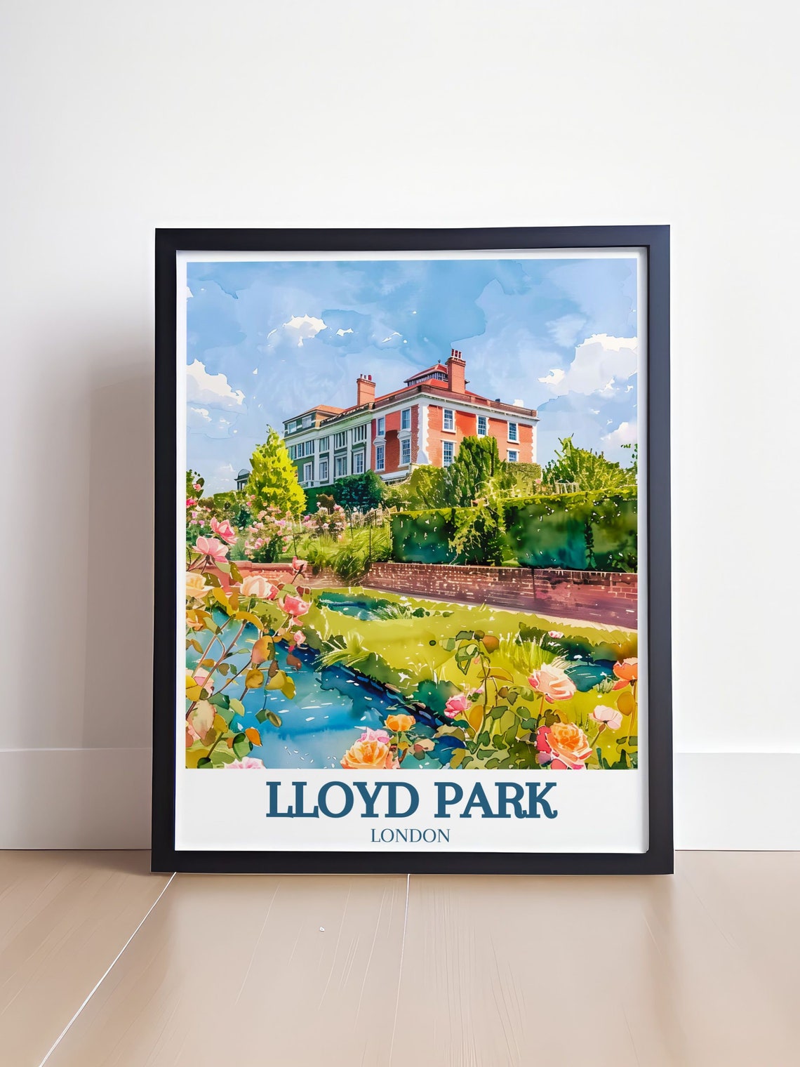 Lloyd Park London Watercolor Roses by the Stream Travel Poster - Image 4