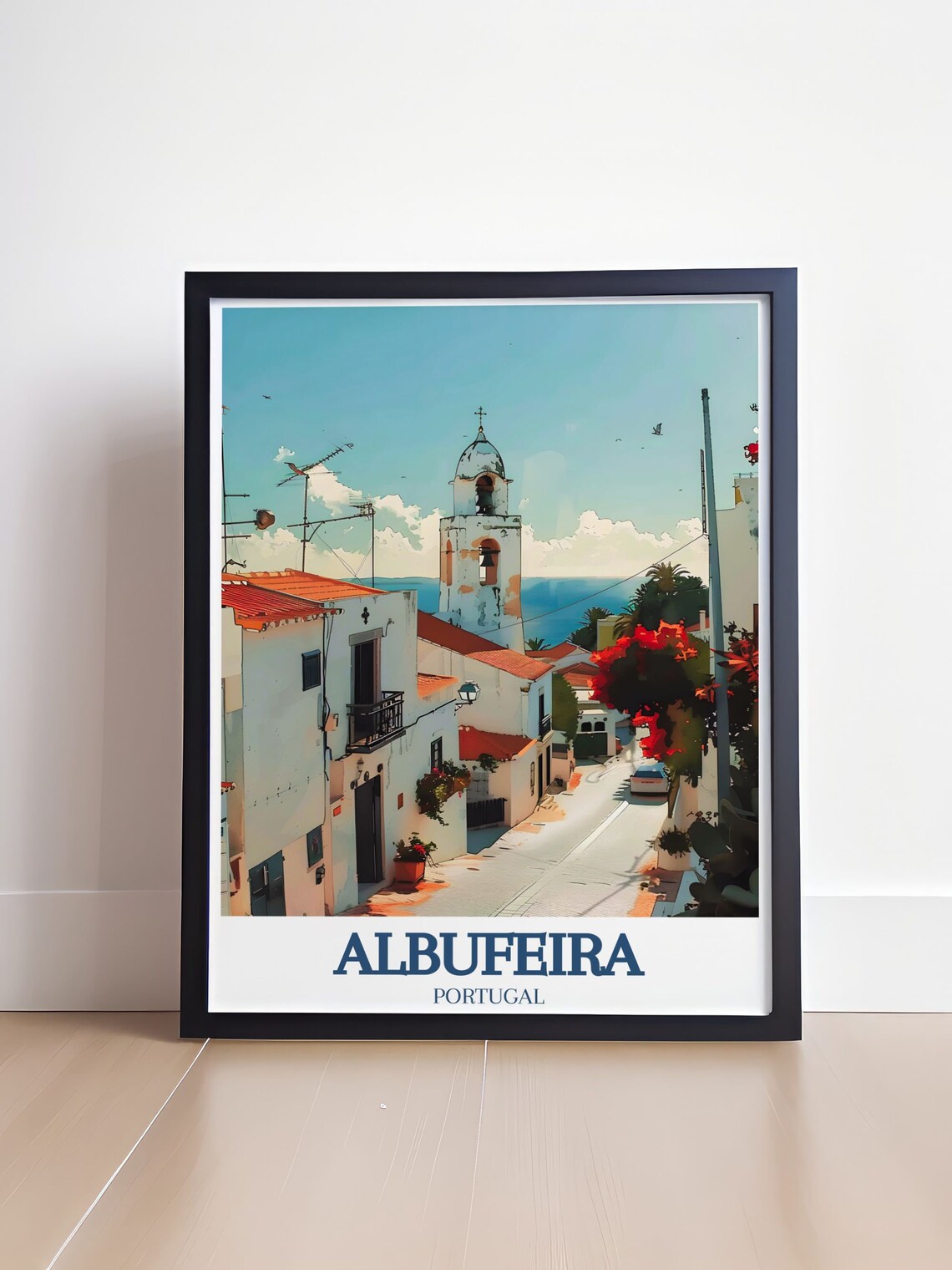 Albufeira Old Street Church Bell Tower Coastal Travel Poster - Image 4