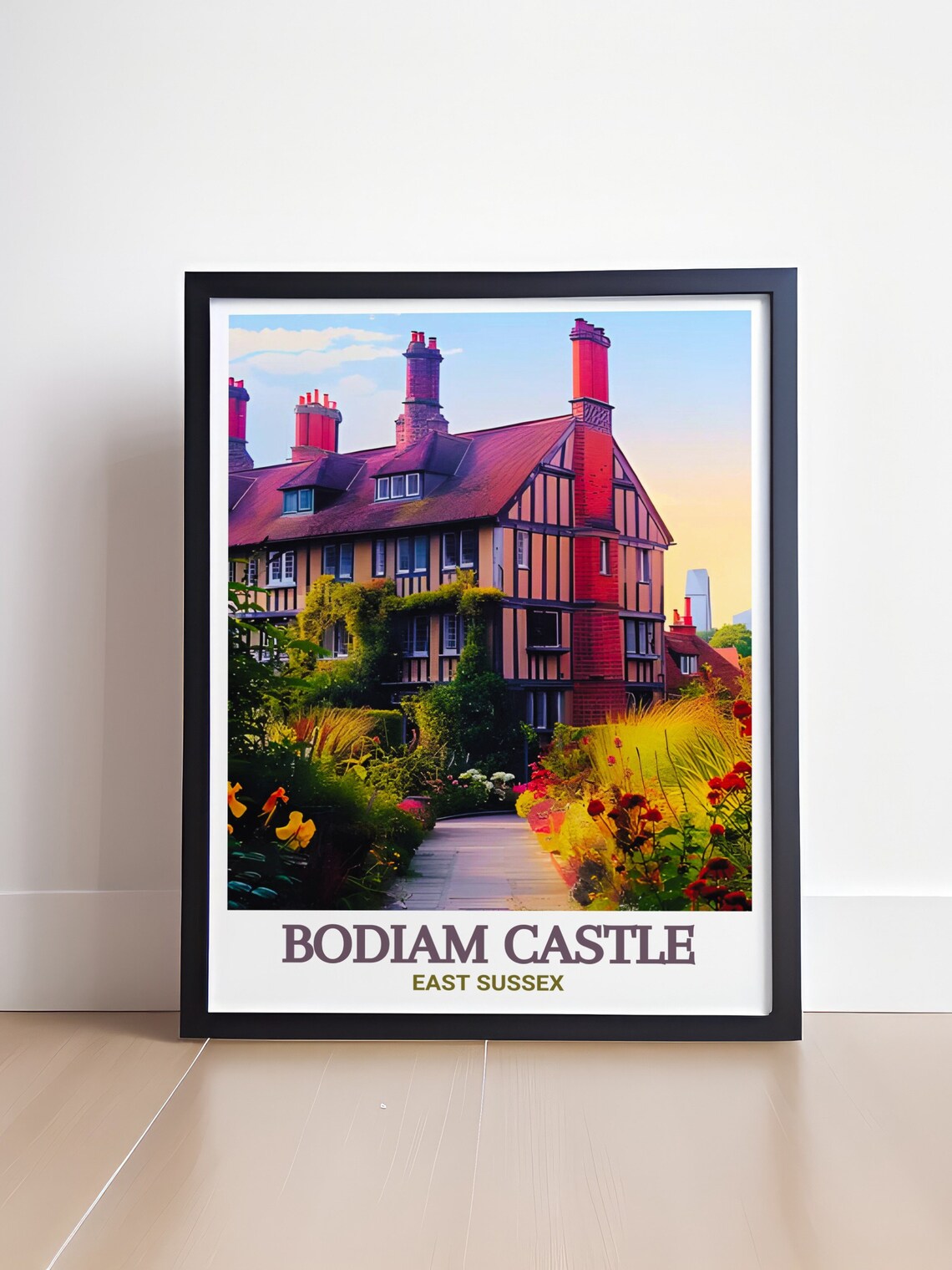 Bodiam East Sussex Half Timbered Manor Garden Art Sunset Poster - Image 4