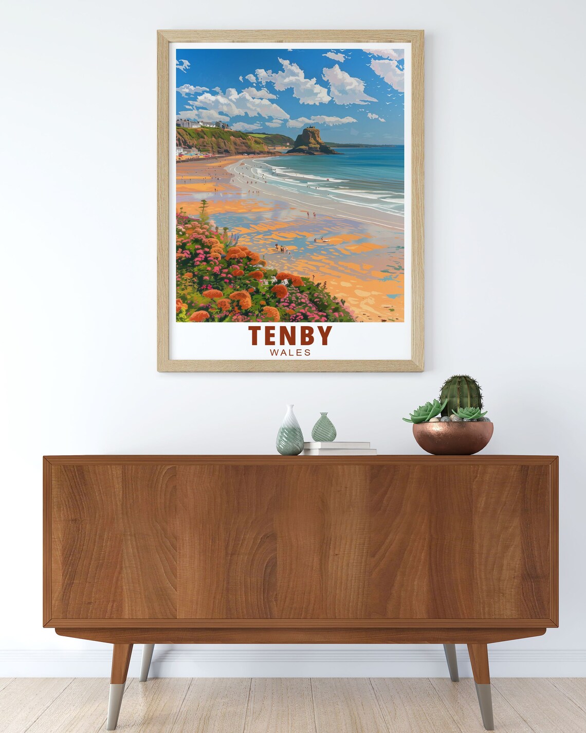 Tenby Wales North Beach Flowers Coastal Sunset Travel Poster - Image 3