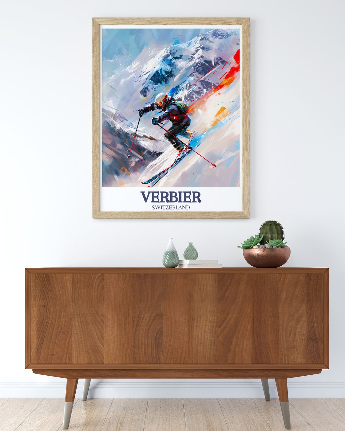Verbier Switzerland Alpine Skier Speeding Downhill Travel Poster - Image 3