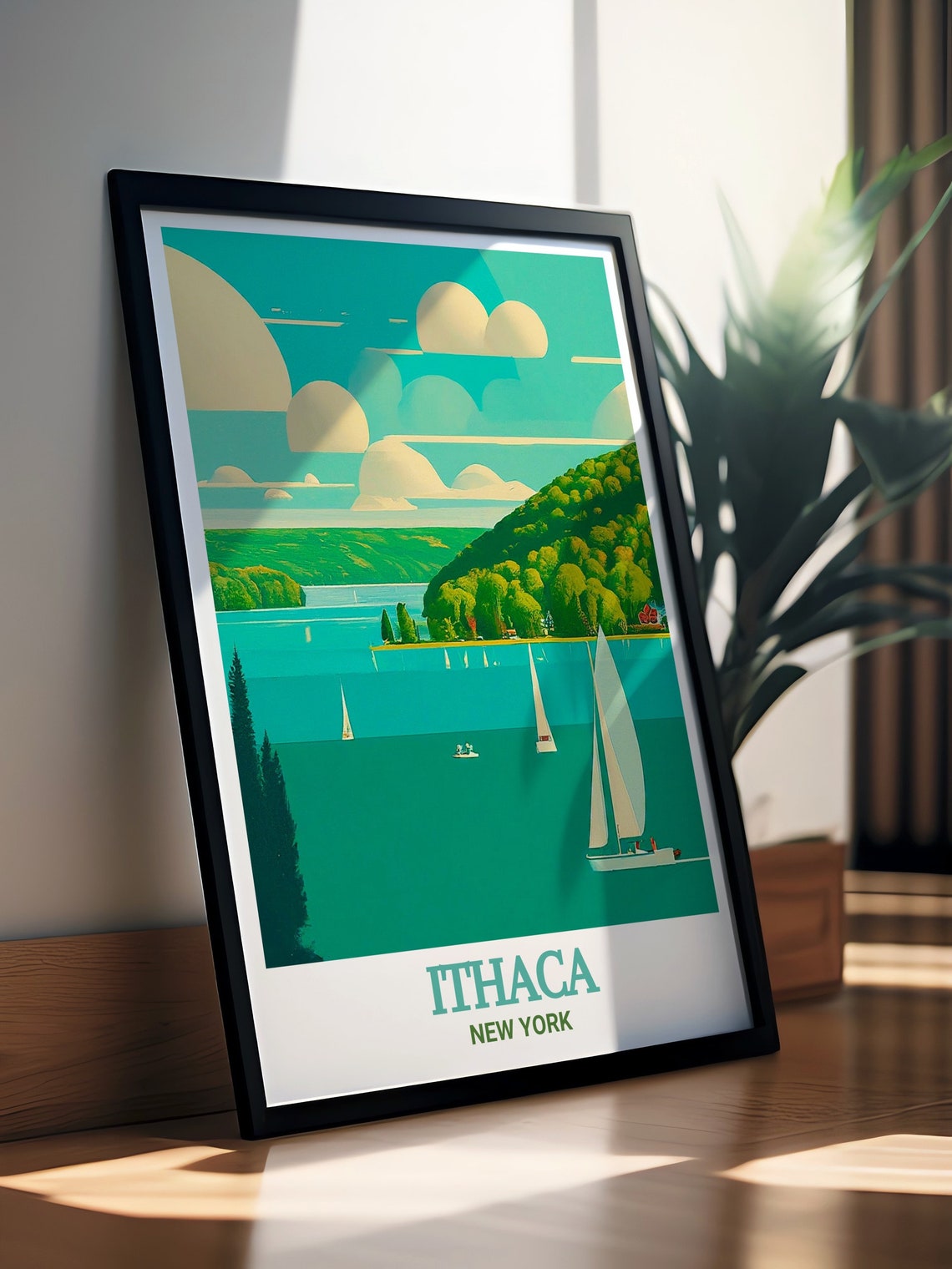 Ithaca Cayuga Lake Sailboats Retro New York Lakeside Sailing Poster - Image 2