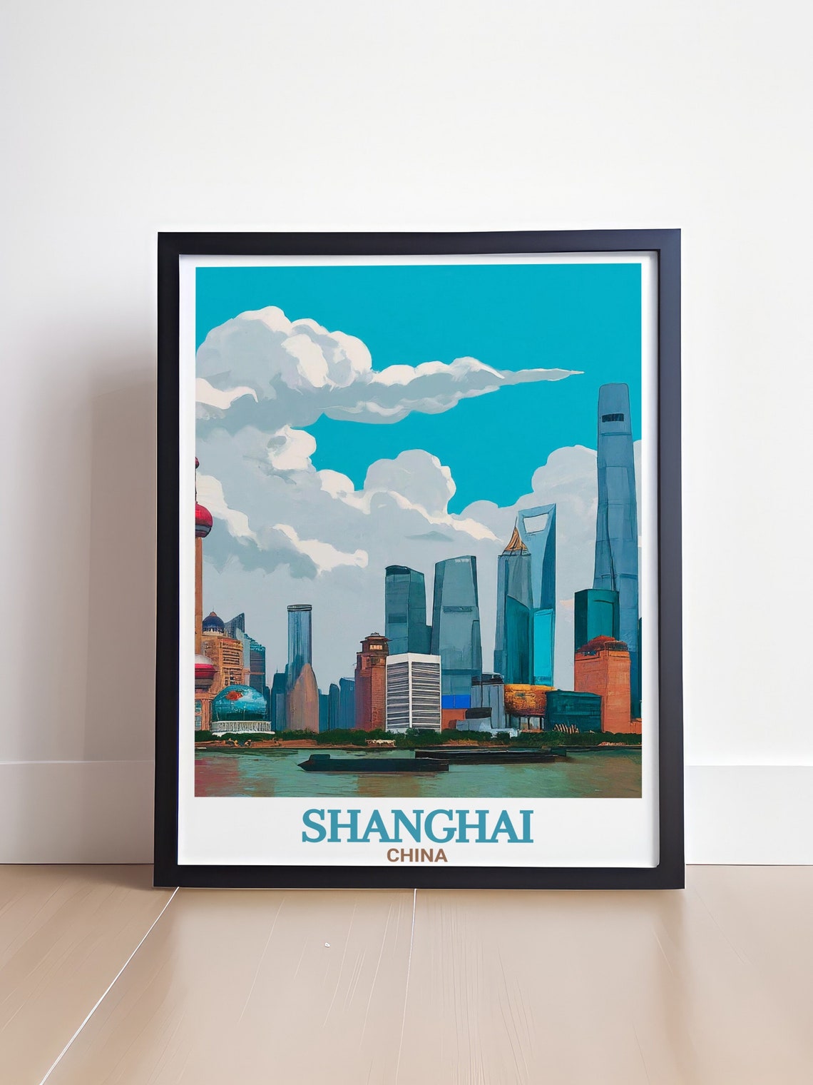 Shanghai China The Bund Pudong Skyline River Retro Sky Poster - Image 4