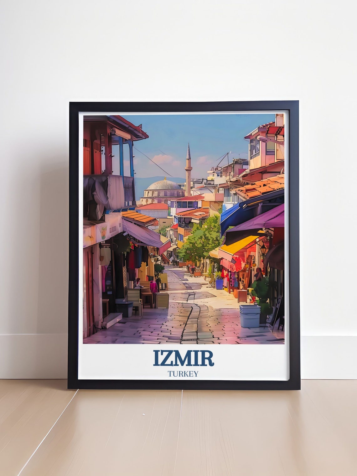 Izmir Turkey Old Bazaar Street Colorful Shops Mosque View Poster - Image 4