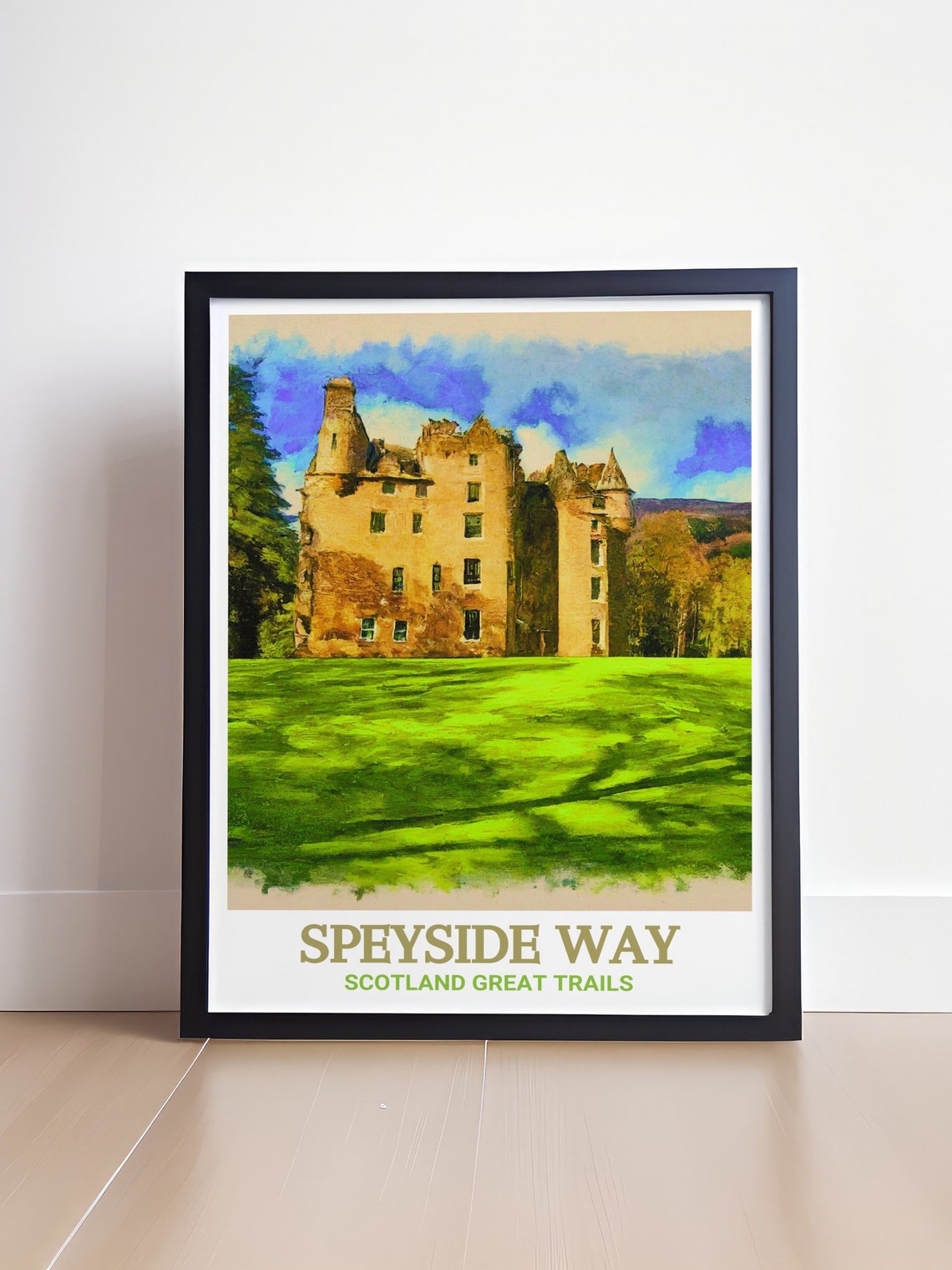 Speyside Way Scotland Sunlit Castle Tower House Green Lawn Poster - Image 4