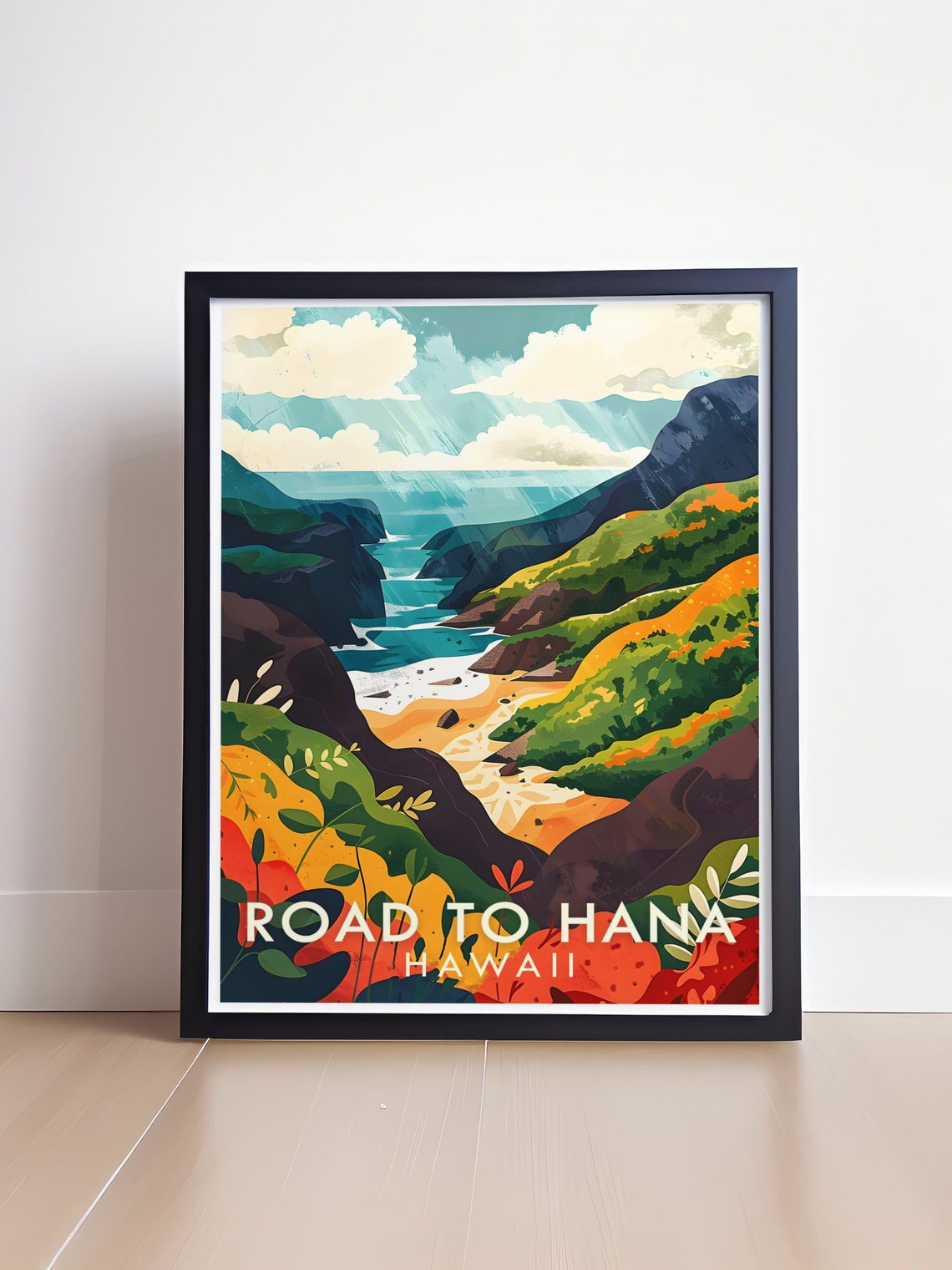 Road to Hana Hawaii Colorful Coastal Cliffs Sandy Cove Poster - Image 4