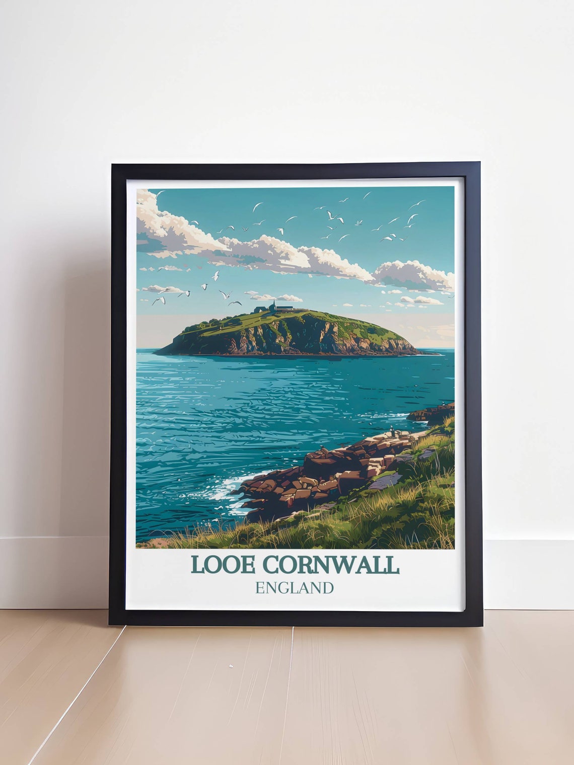 Looe Island Seabirds and Coastline Cornwall England Travel Poster - Image 4