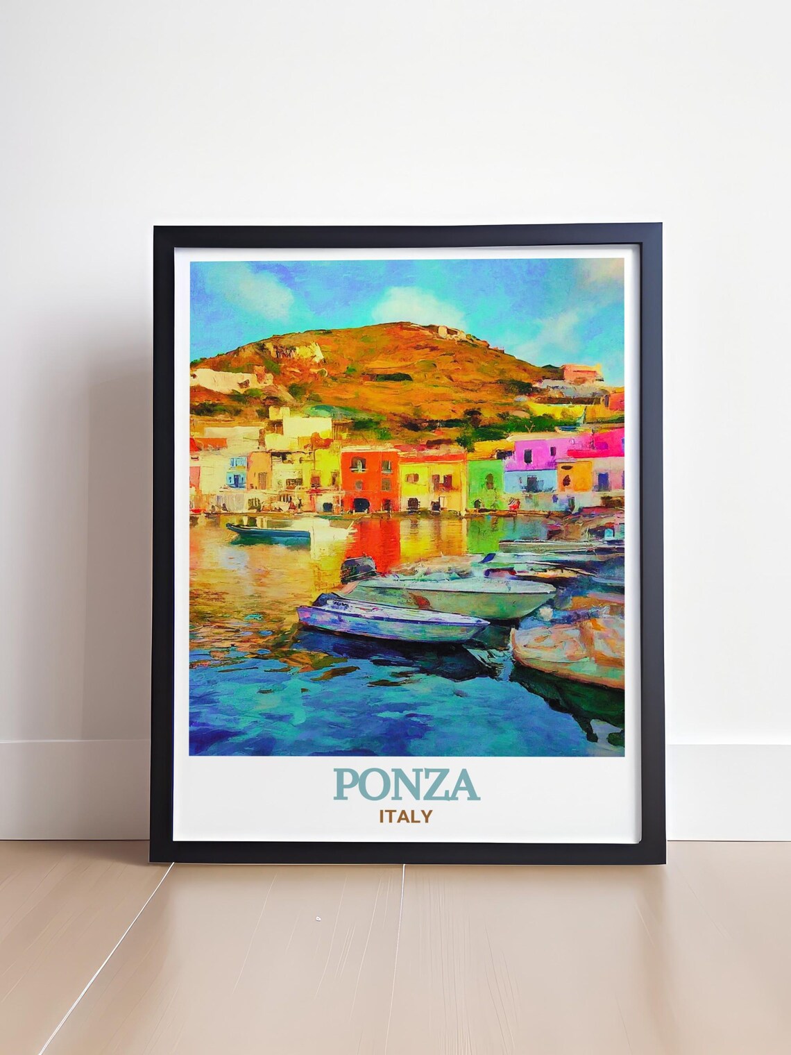 Ponza Italy Colorful Harbor Boats Hillside Town Travel Poster - Image 4