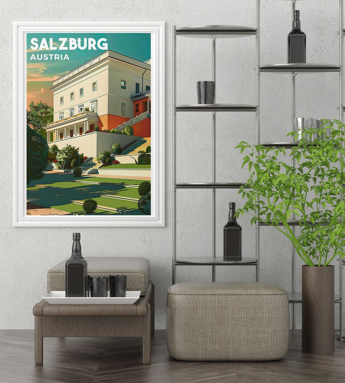 Mirabell Palace and Gardens Salzburg Austria Retro Travel Poster - Image 3