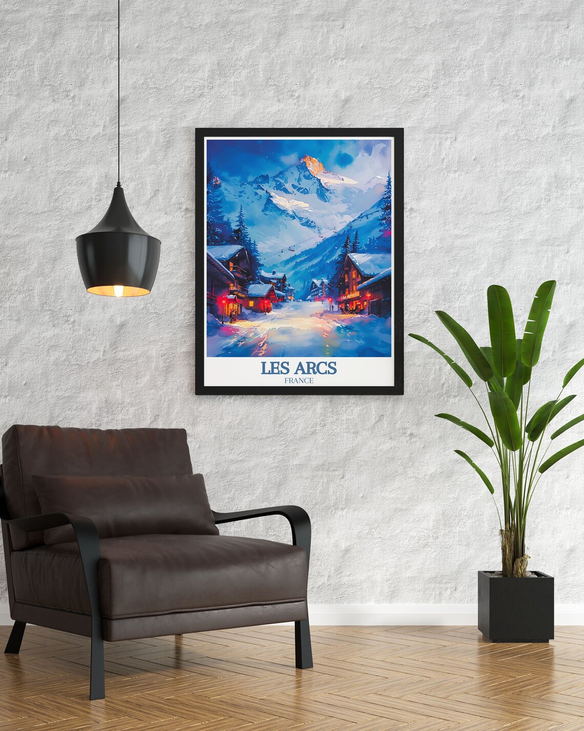 Les Arcs France Snowy Village Night Watercolor Alpine Travel Poster - Image 3
