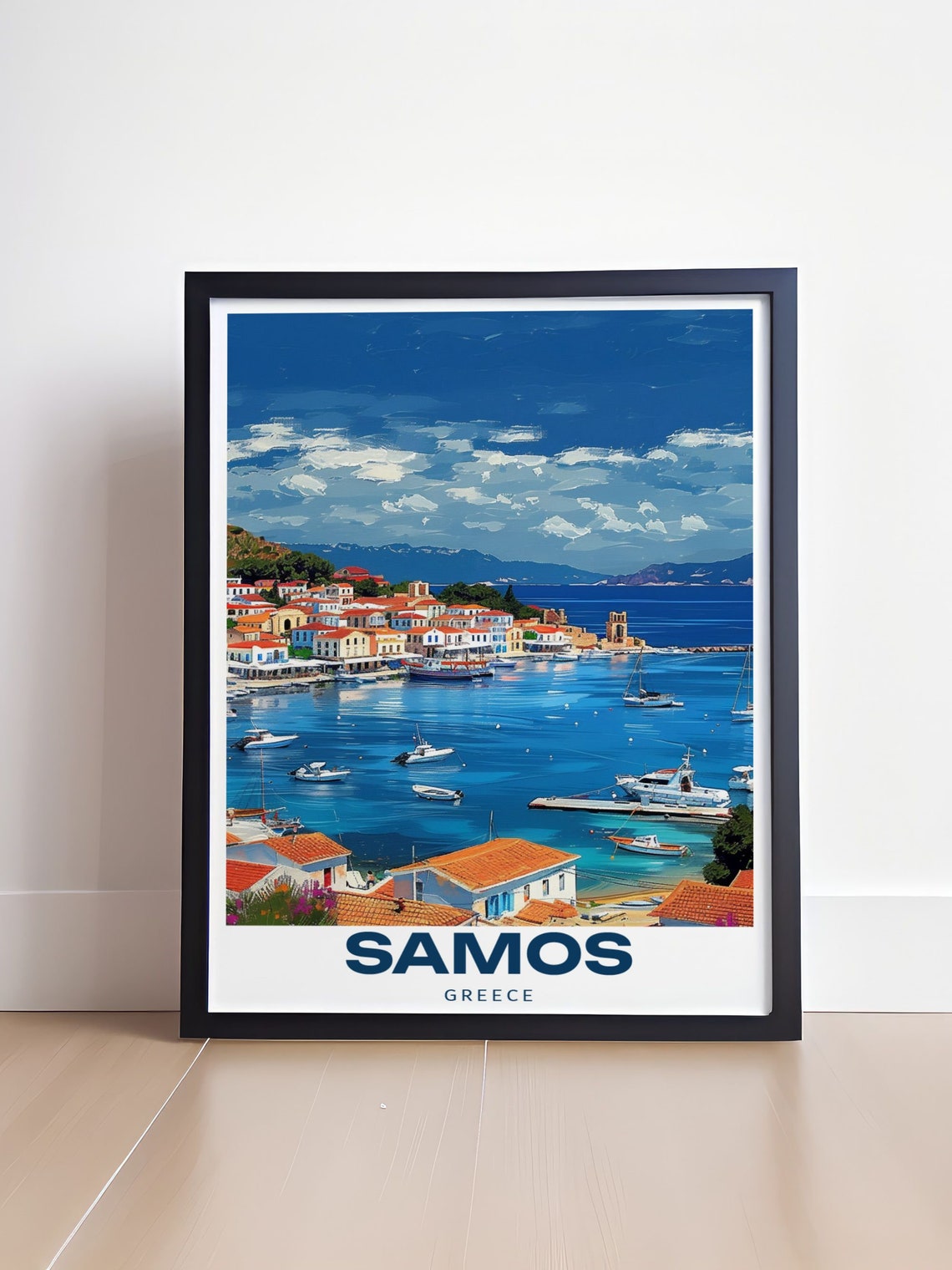 Samos Greece Pythagoreio Harbor Boats Seaside Town View Poster - Image 4
