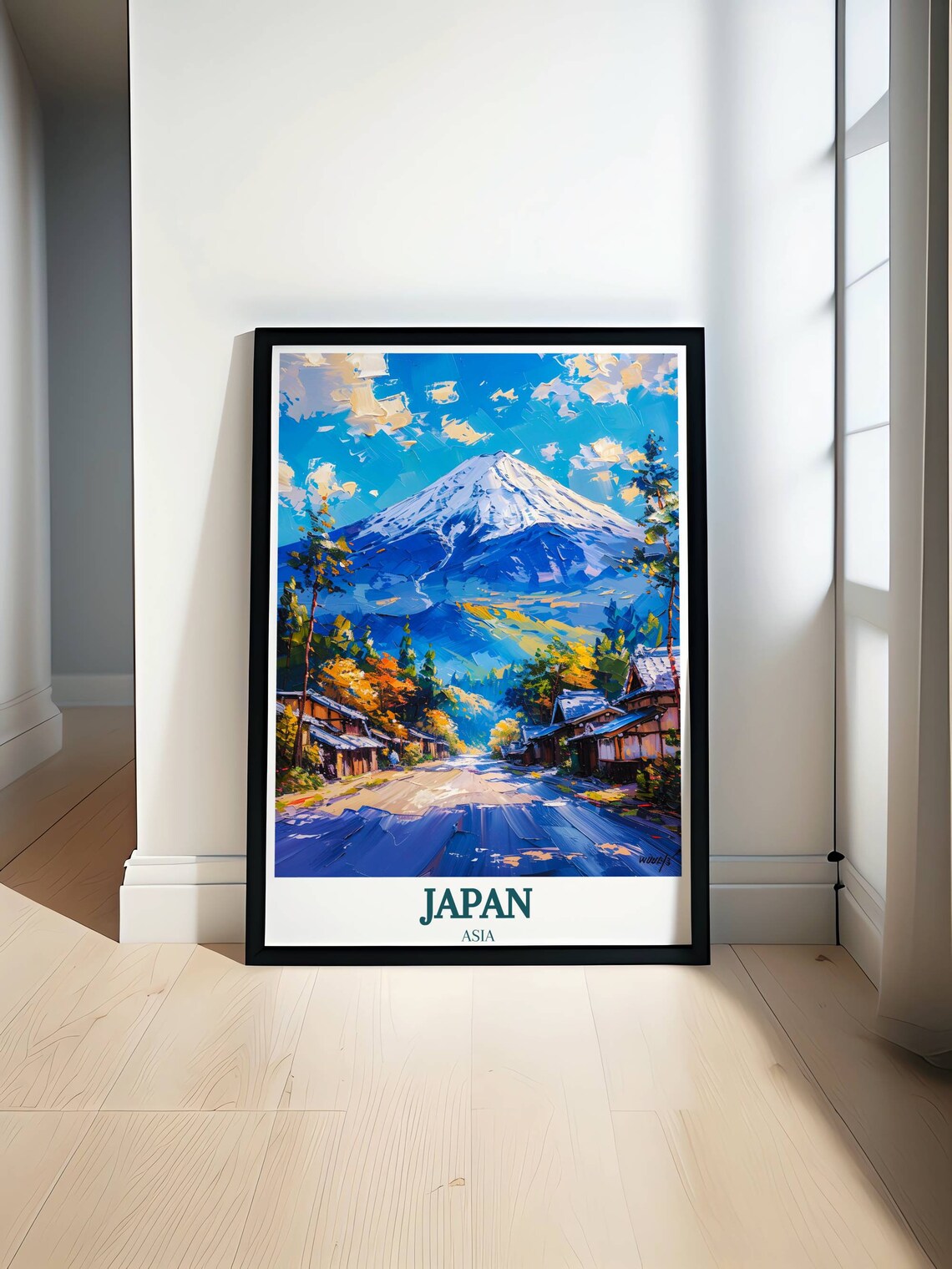 Mount Fuji Above Village Road In Oil Painting Japan Asia Poster