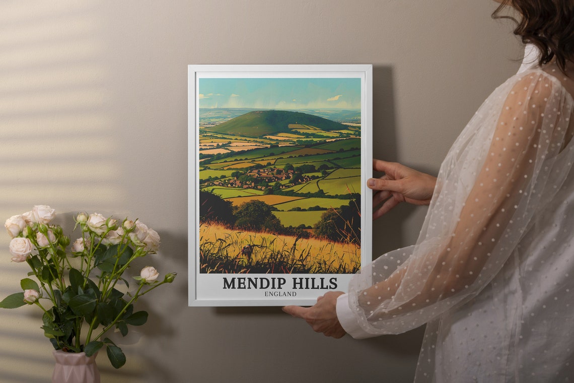 Mendip Hills England Village Countryside Panorama Sunset Travel Poster - Image 2