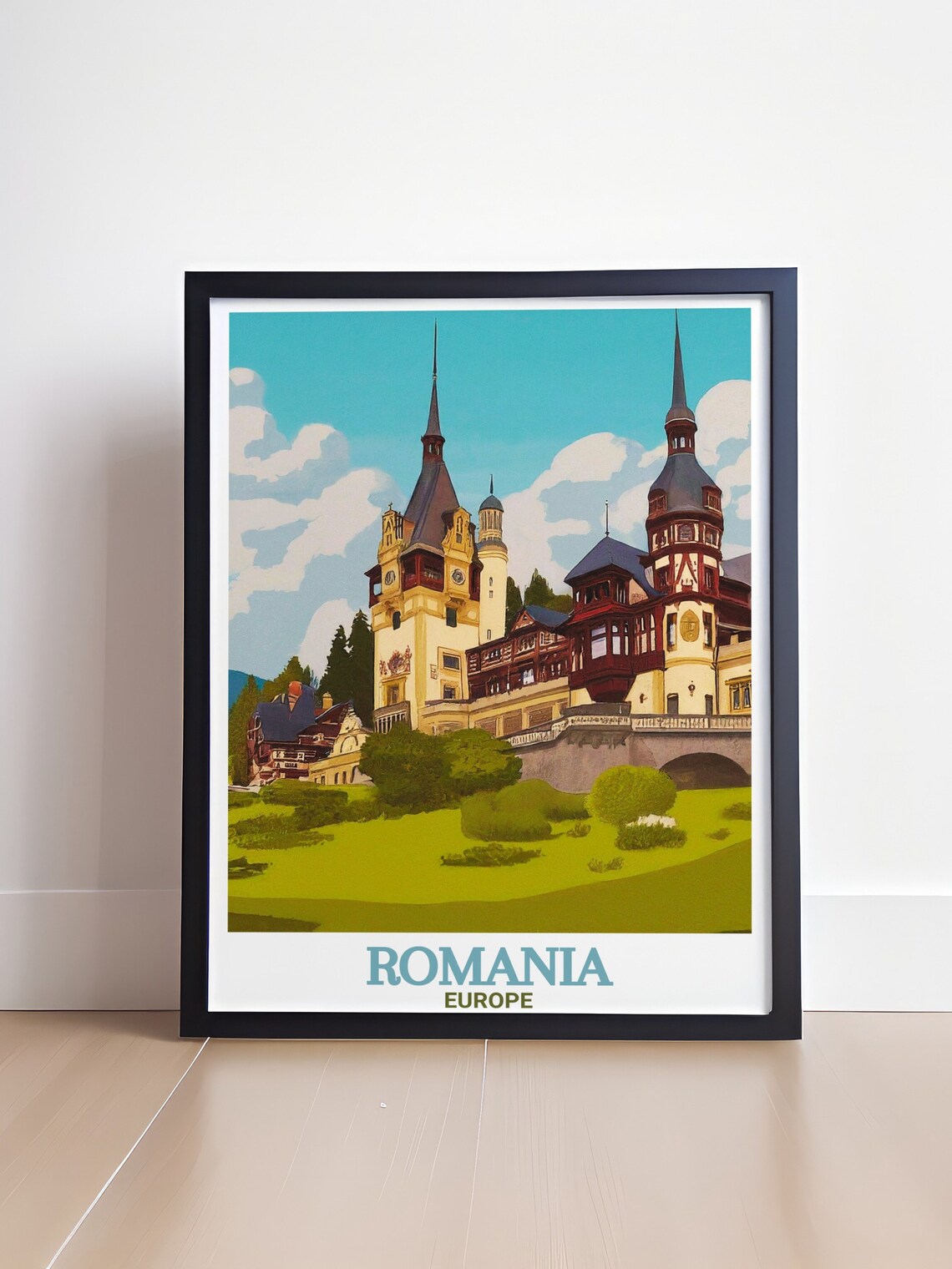 Romania Europe Peles Castle Fairytale Spires Garden Travel Poster - Image 4