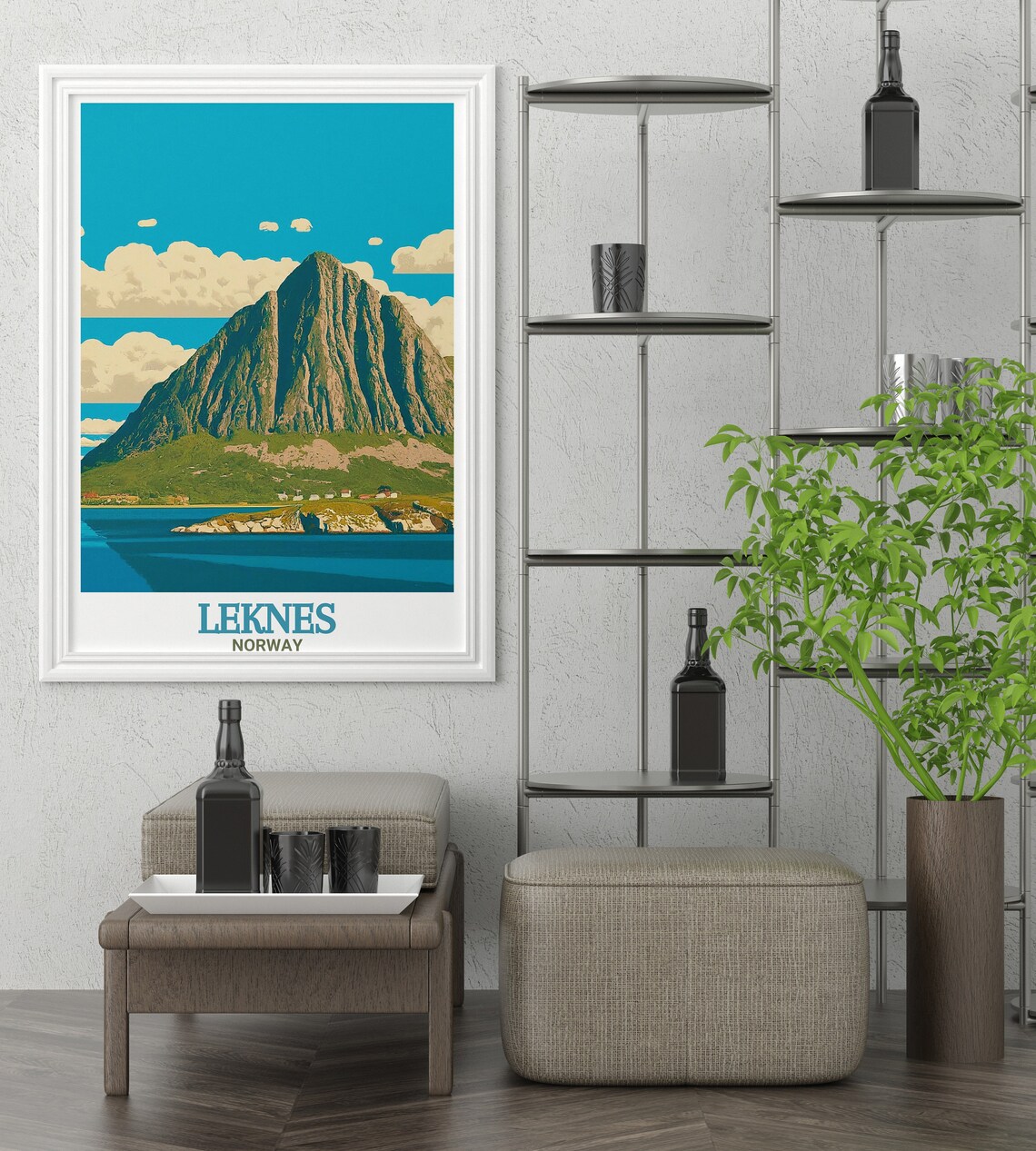 Leknes Norway Dramatic Mount Hoven Peak Alpine Lake Travel Poster - Image 2
