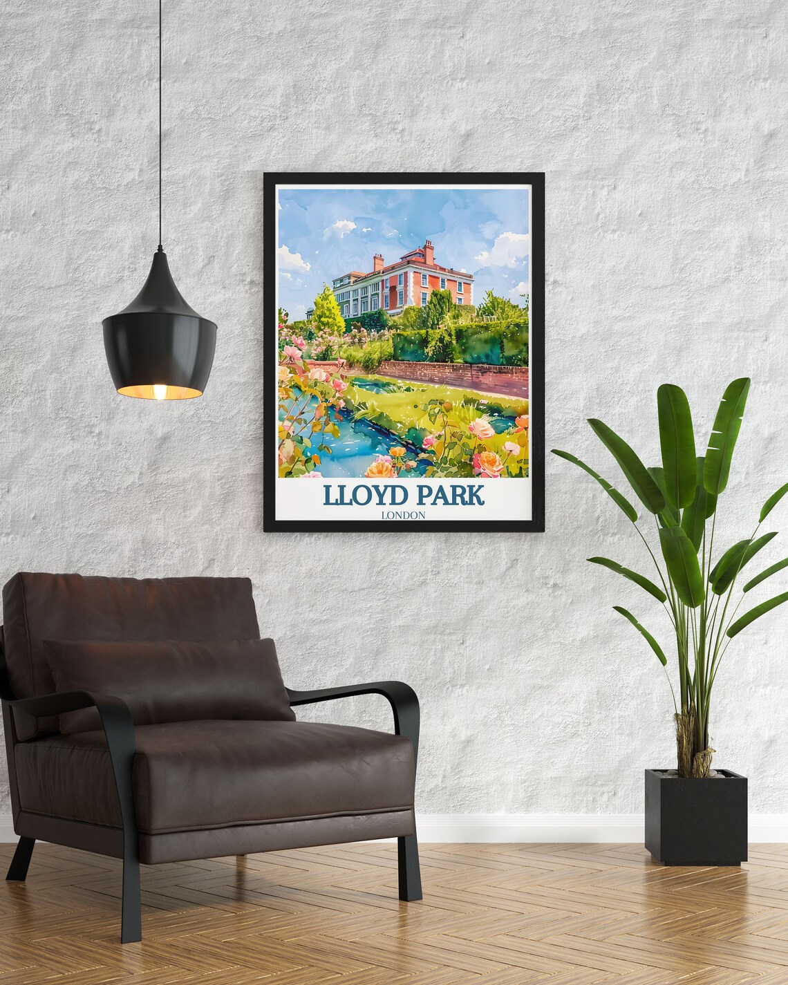 Lloyd Park London Watercolor Roses by the Stream Travel Poster - Image 2