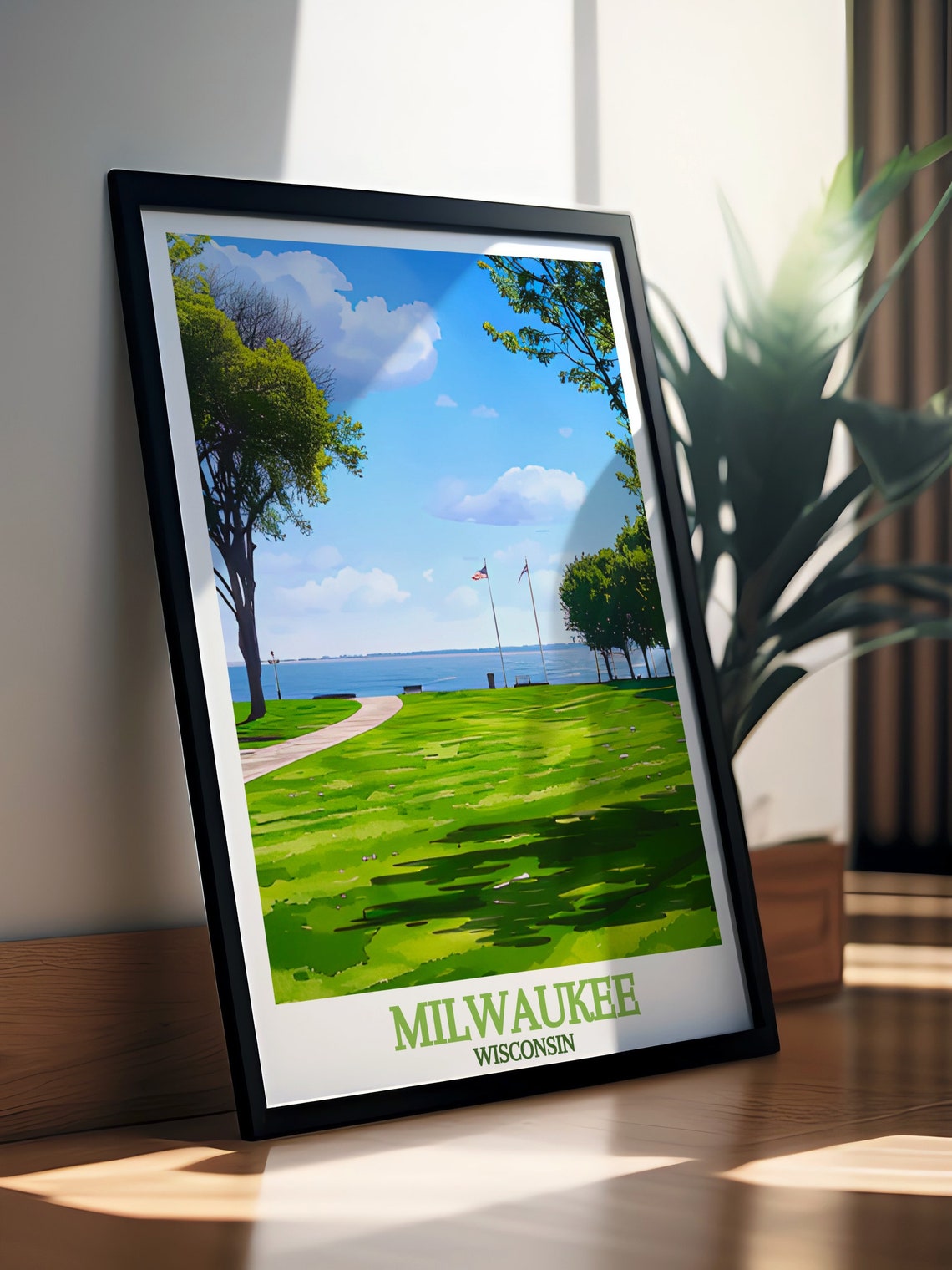 Milwaukee Veterans Park Lake Michigan Lawn Path Travel Art Poster - Image 3