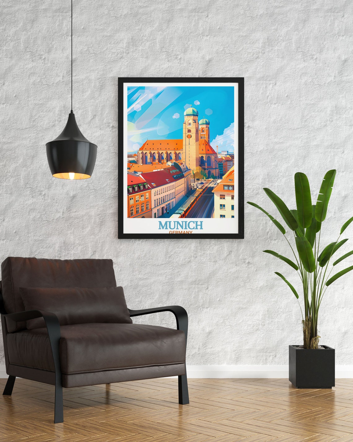 Munich Frauenkirche Twin Domes Old Town Rooftops Tram Travel Poster - Image 2