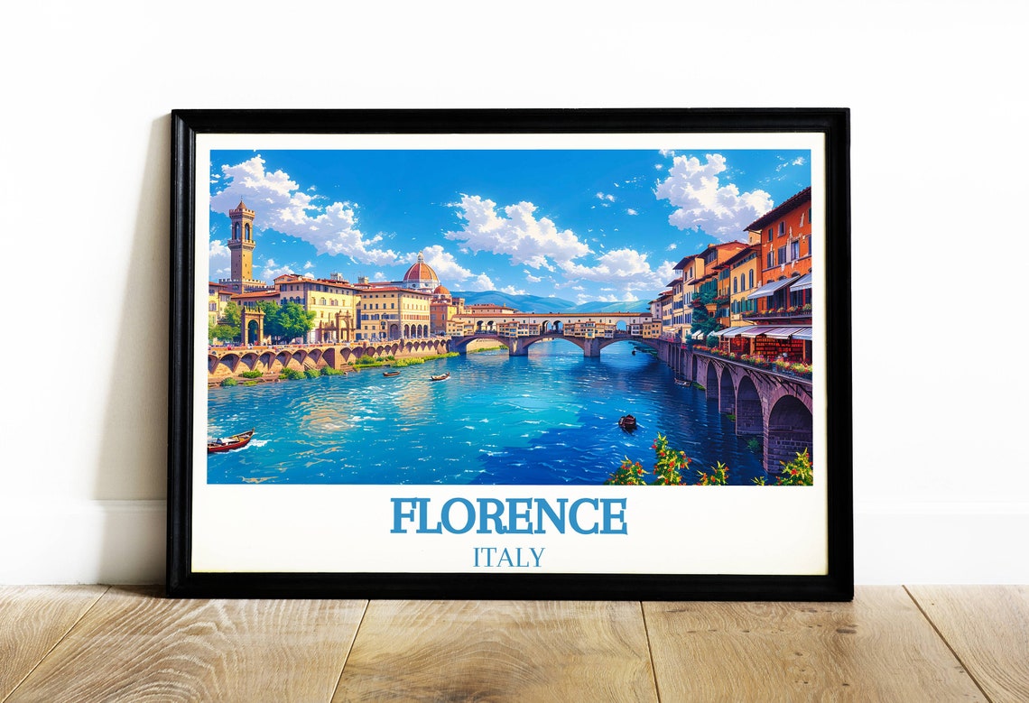 Florence Italy Ponte Vecchio Arno River Bridge Scene View Poster - Image 4