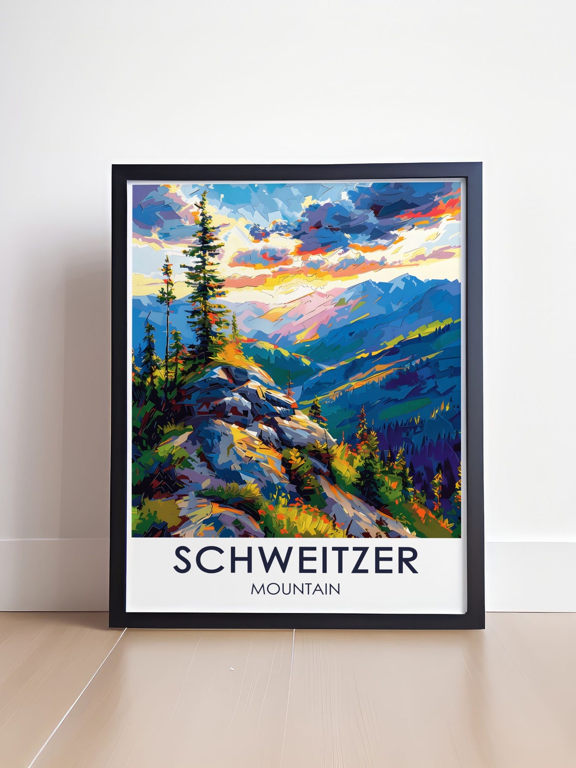 Schweitzer Mountain Summit Sunset Geometric Alpine View Poster - Image 4