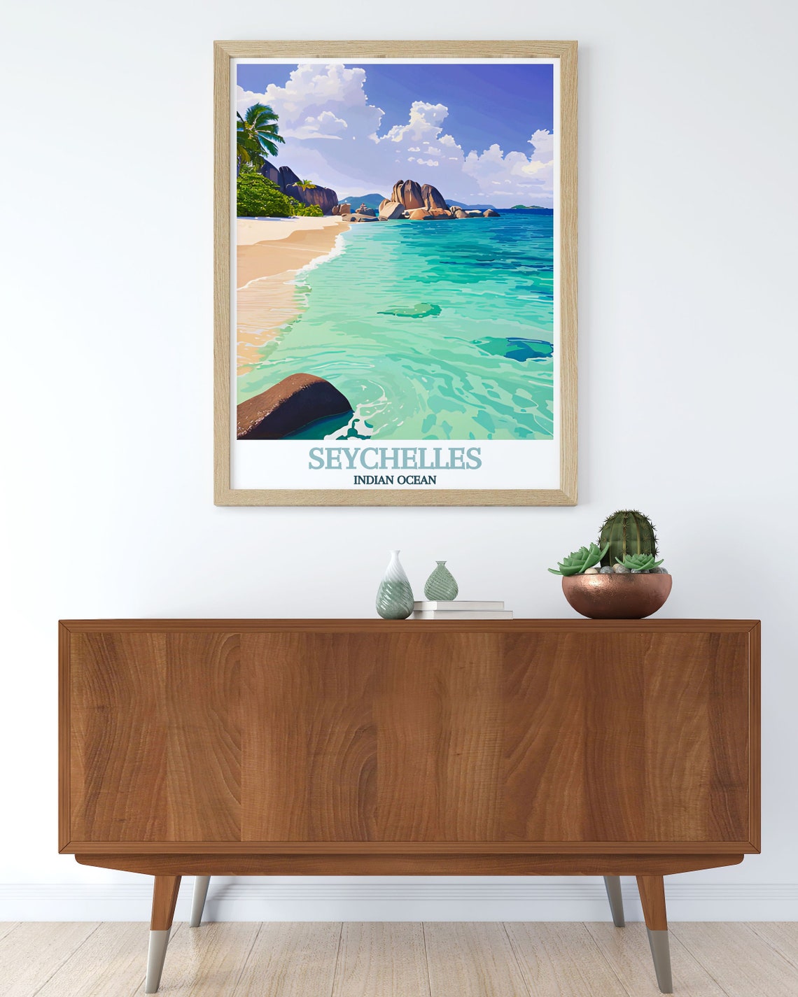 Scenic Seychelles Indian Ocean Granite Boulder Beach Travel Poster - Image 2