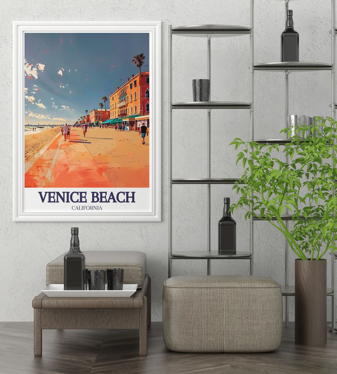 Venice Beach California Oceanfront Promenade Sunset Scene Poster - Image 3