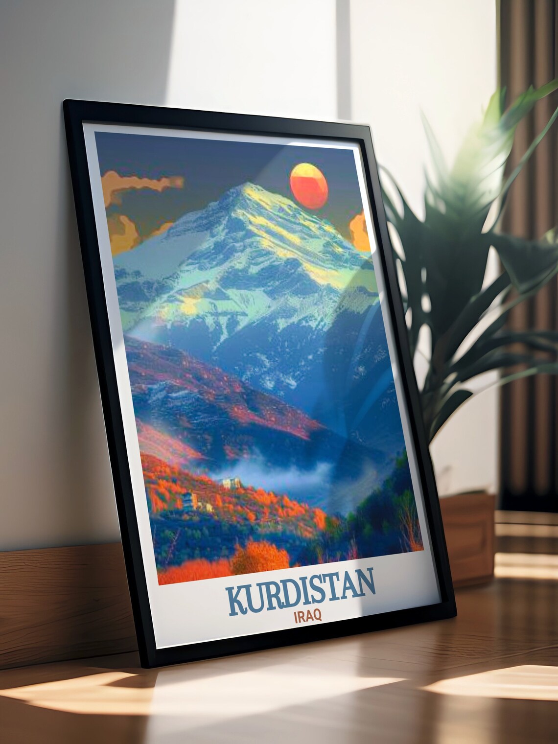 Kurdistan Iraq Scenic Snowcapped Mountain Sunset Travel Poster - Image 2