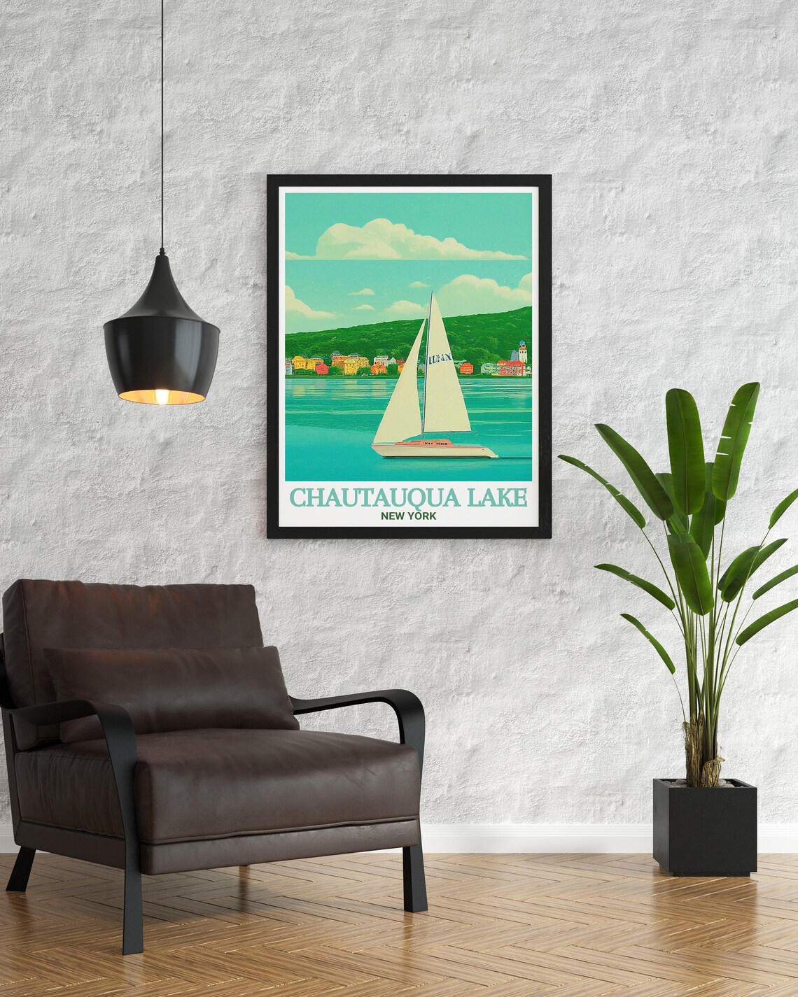 Chautauqua Lake New York Sailboat Lakeside Village Retro Travel Poster - Image 3
