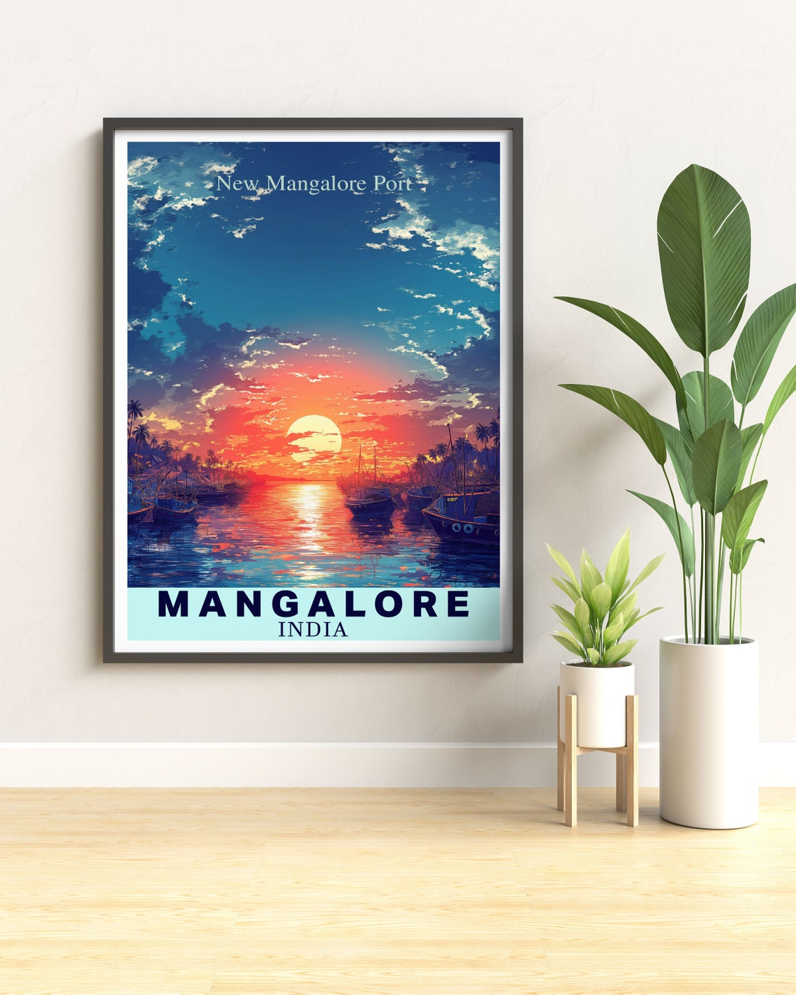New Mangalore Port Sunset Harbor Fishing Boats India Travel Poster - Image 3